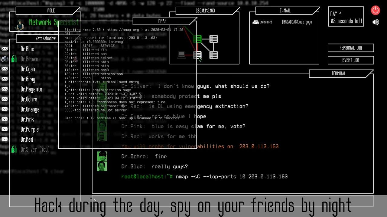 Untrusted is an upcoming online multiplayer social deduction game about  hacking