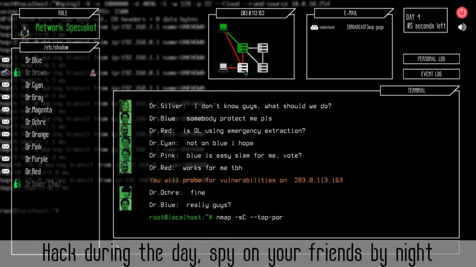 Untrusted is an upcoming online multiplayer social deduction game about  hacking